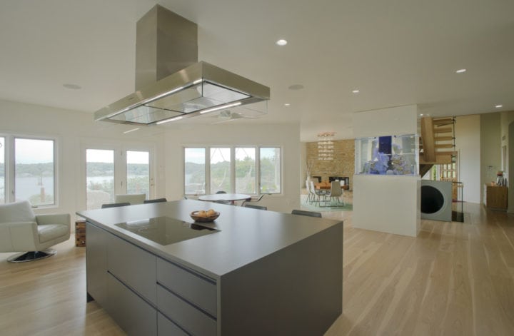 kitchen, dining area, fish tank