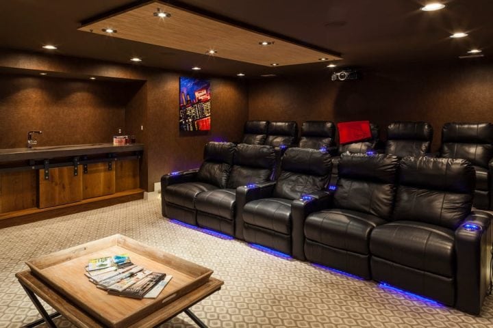 contemporary basement home theater