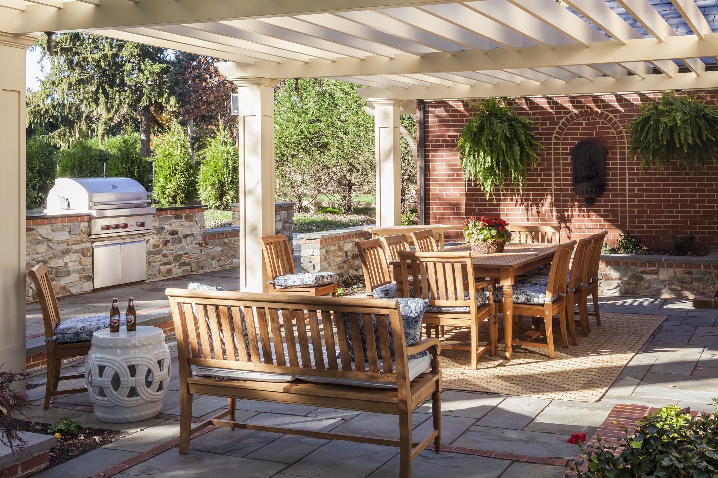 patio landscaping with douglas fir pergola