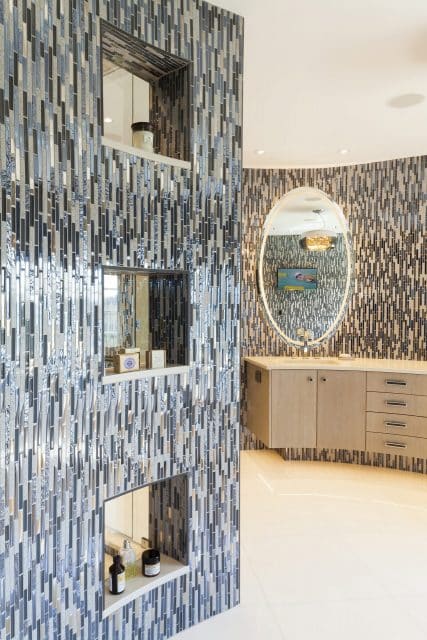 curved shower and vanity in custom master bath