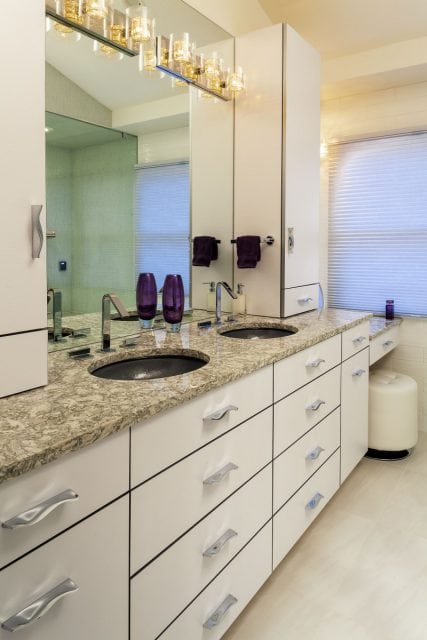 contemporary double vanity with granite top