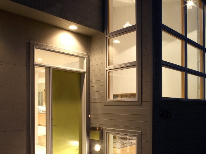 Contemporary Custom Home front detail, night