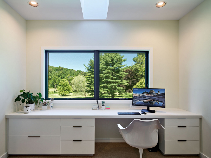 built-in office in master suite bump out