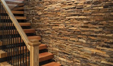 Wood risers on floating stairs