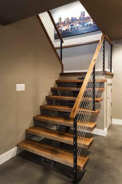 floating staircase with cable railings