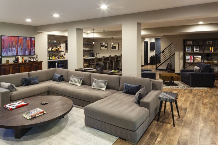 basement remodel, industrial style
