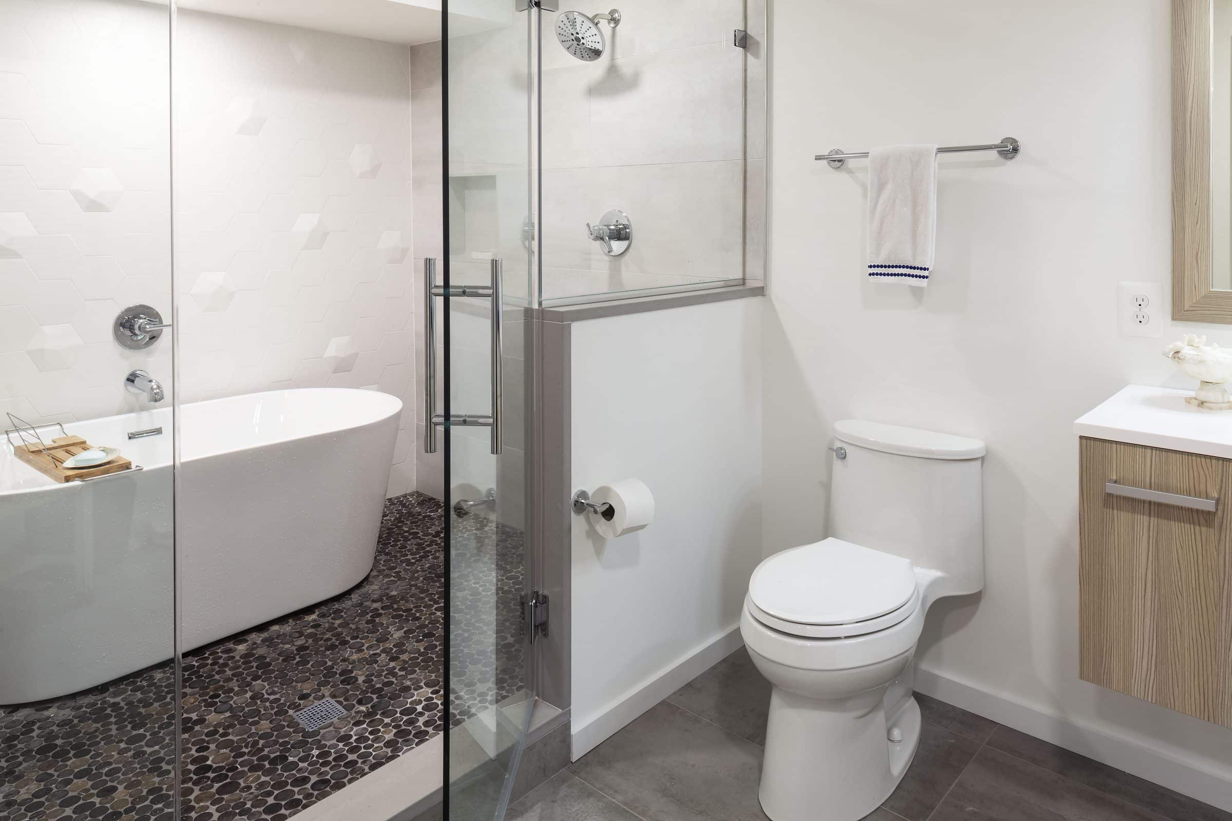 master bath with soaking tub inside walk in shower