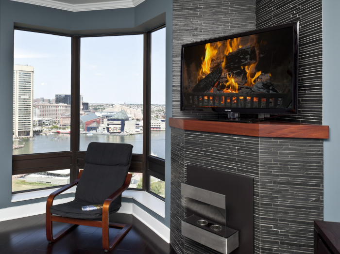 simple contemporary base and window molding in bedroom