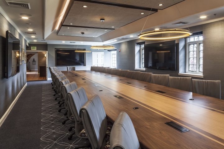 Renovated Board Room with new technology and large board table.