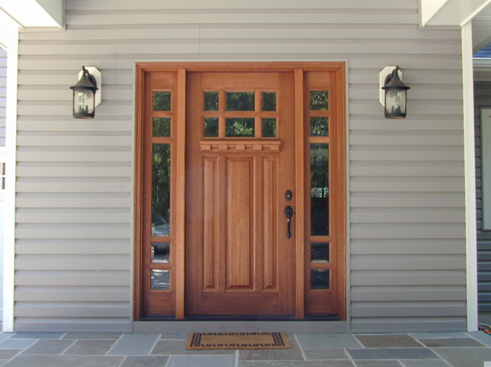 front door beautiful stained wood door with 70-30 glass split and side lights