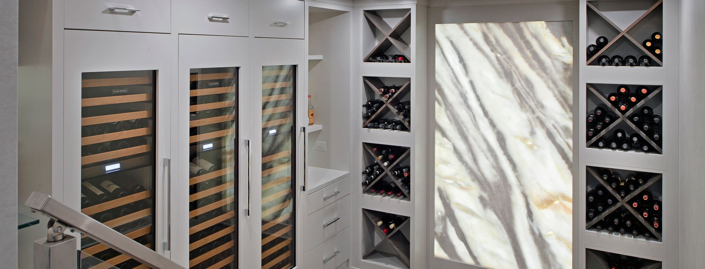 wine room with backlit marble