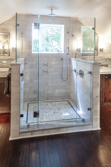 attic bathroom shower with natural light