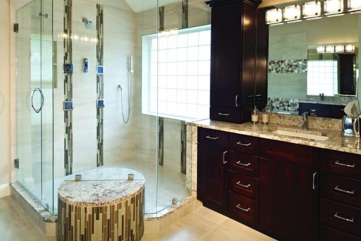 Walk in state of the art shower in master bath wet -dry bench