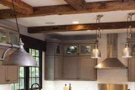 coffered ceiling with stained real wood beams