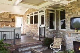 screened porch with contrasting coffered ceiling