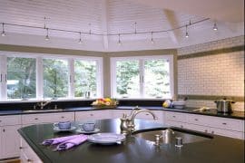 wood paneled painted coffered ceiling in kitchen