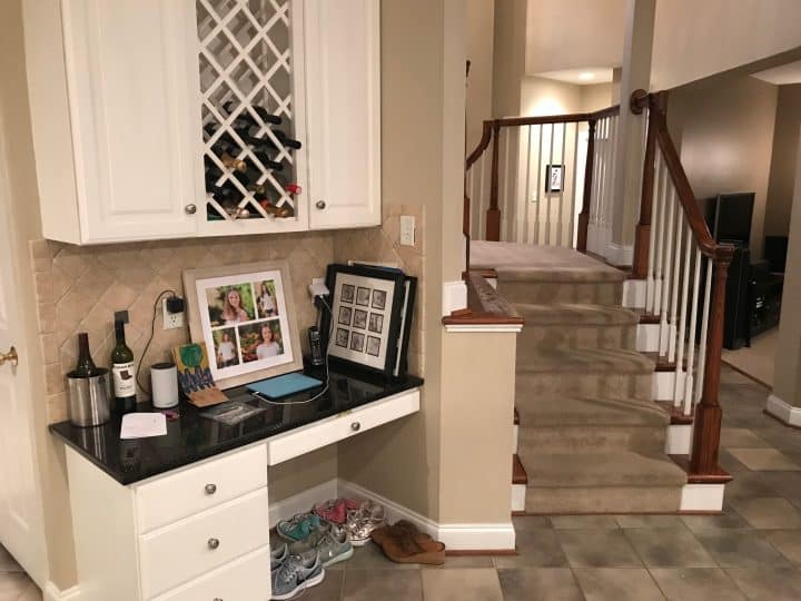 before built in desk now beverage center