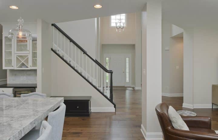 clear pathway from kitchen to front door in open floorplan