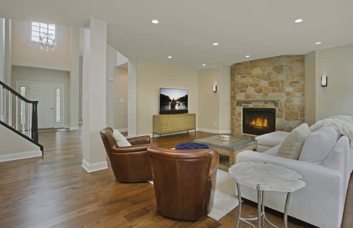 single level first floor with removed partial wall and open concept.