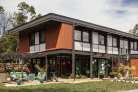 mid century modern exterior home in daylight