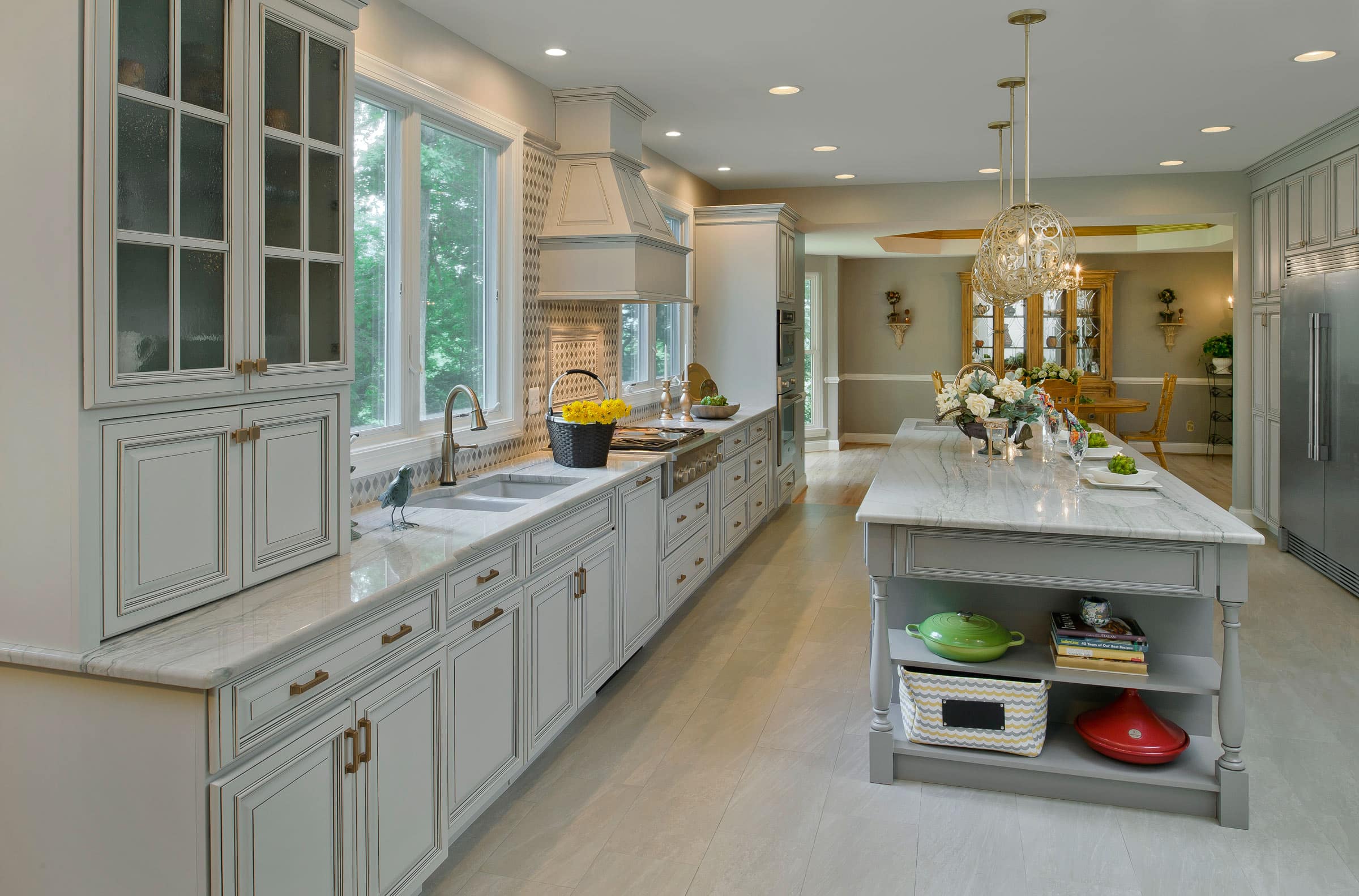 Abundant cabinets, extra large island and dining room kitchen combo