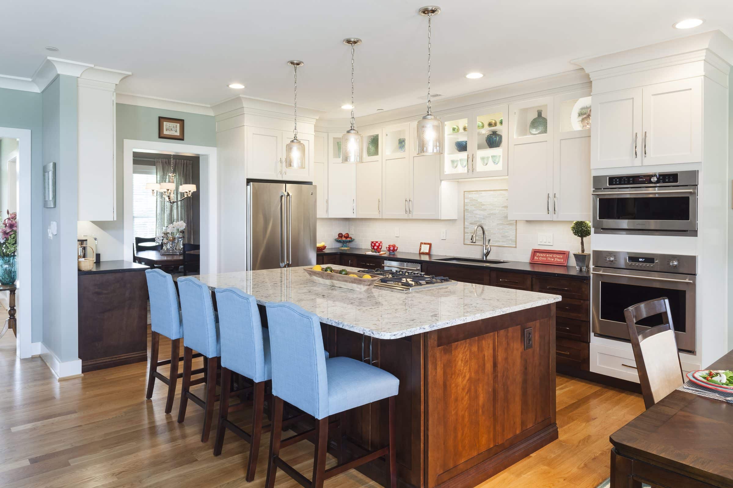 kitchen triangle stove refrigerator and sink in open concept kitchen