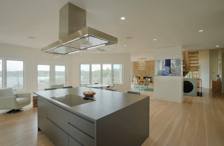 large kitchen island with cooktop