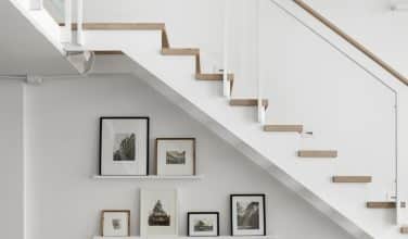 modern glass metal and wood floating staircase