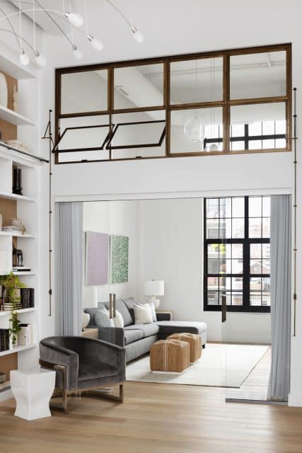 glass walled guest bedroom or den