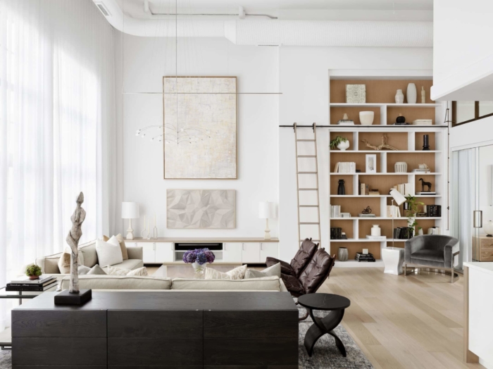 light-filled contemporary minimalist white interior with high ceilings