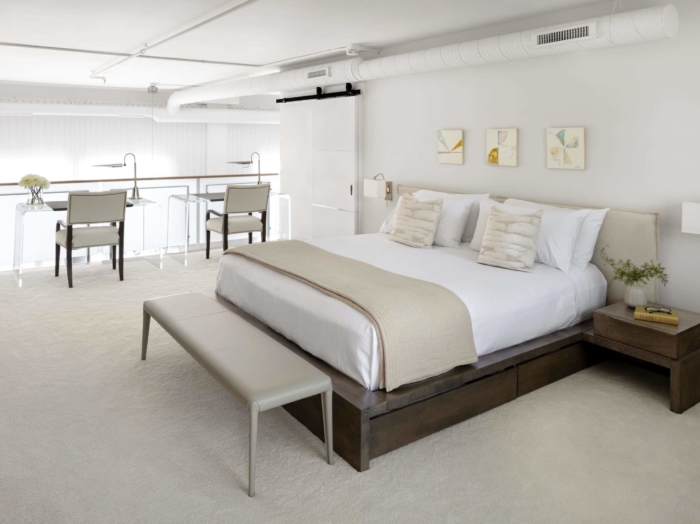 contemporary industrial white loft bedroom