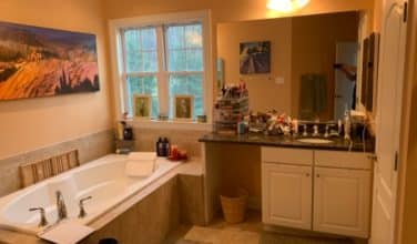 platform tub in master bathroom