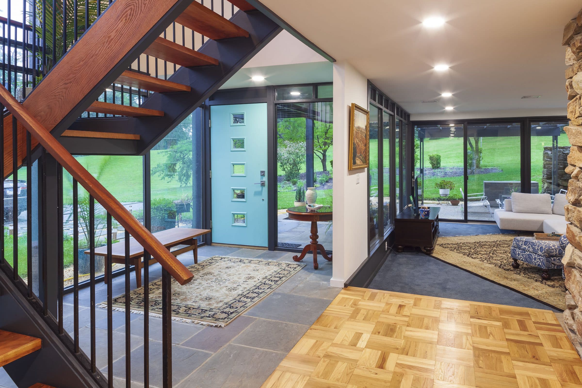 Switch Back Stair Case In Mid Century Modern Style