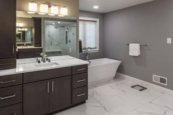 beautiful free-standing soaking tub bathroom renovation