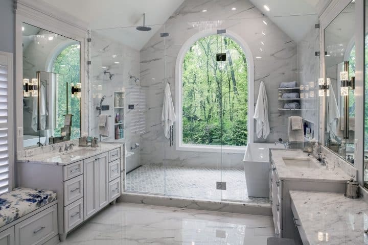 wet room with double-headed shower