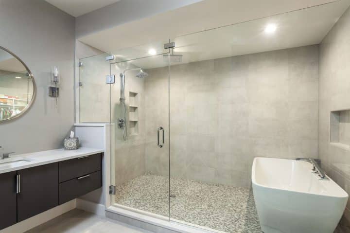 large soaking tub included inside spacious walk-in shower