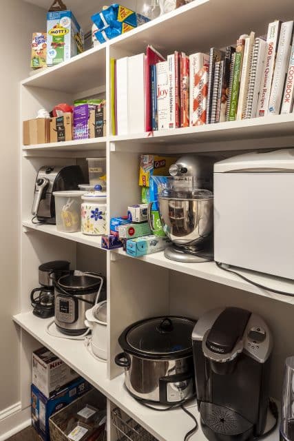 small appliance storage in walk-in pantry