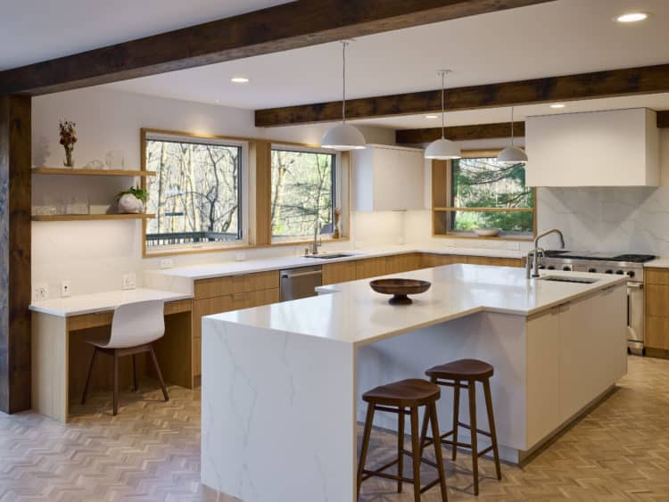 large seated island in warm wood remodeling modern style