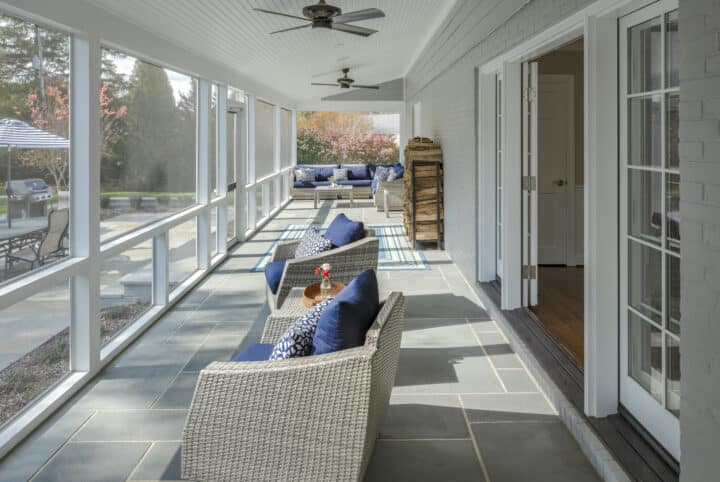 new screened in porch off of family room and dining room