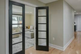 separate living room for quiet reading and reflection five panel glass doors for privacy