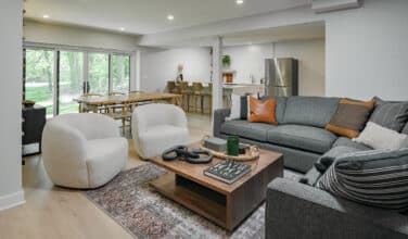 casual family living space in the basement