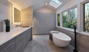 floating vanities and skylights