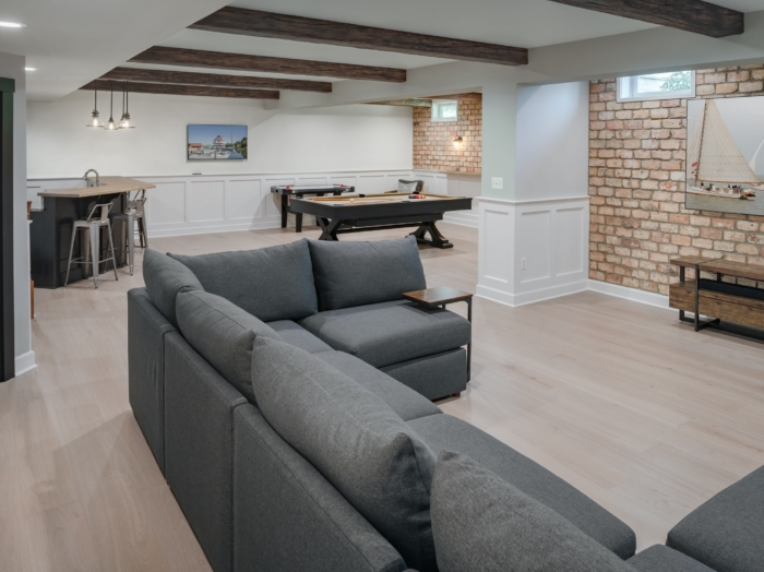 entertainment area in basement renovation