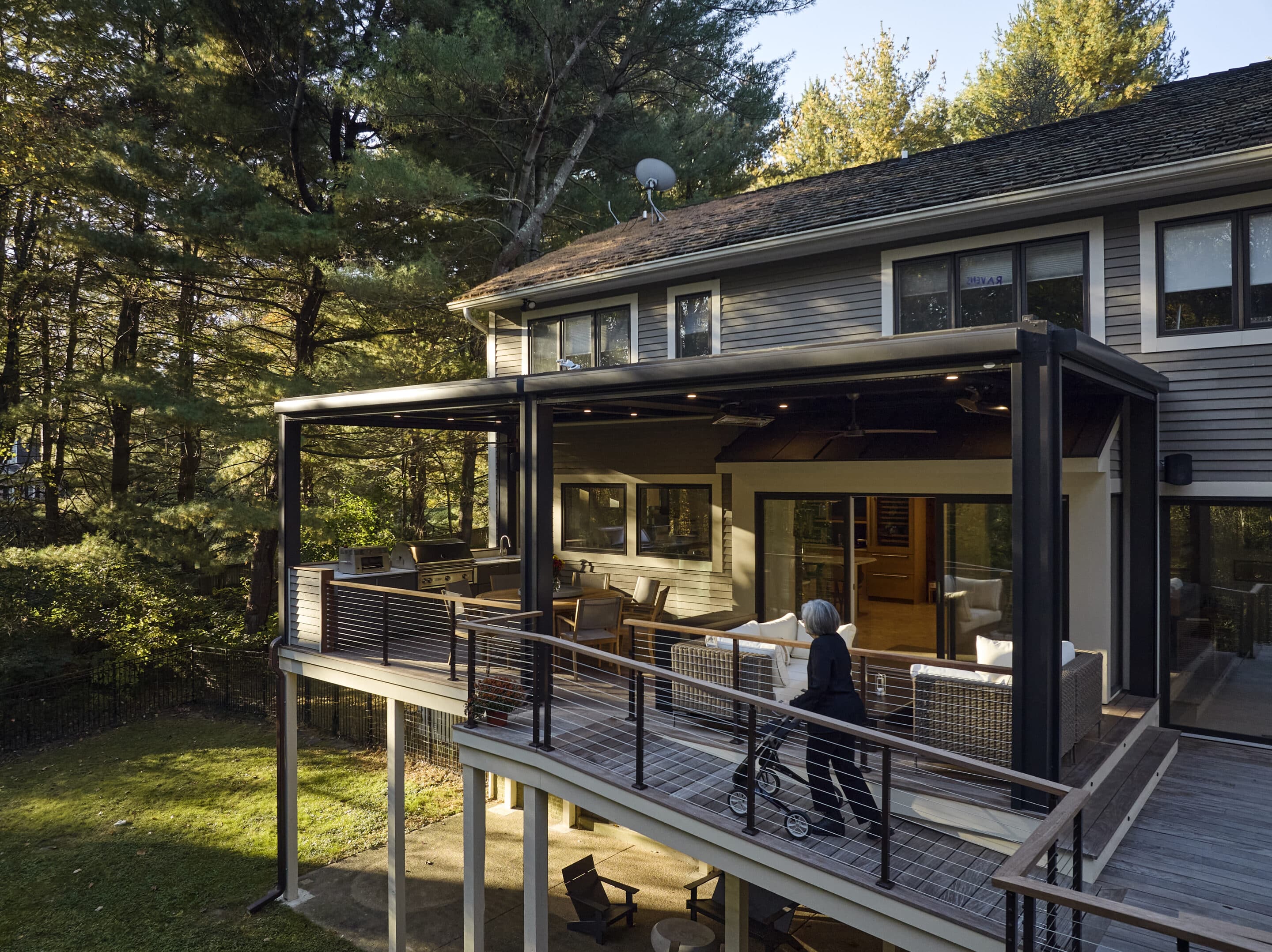 outdoor living covered porch with kitchen