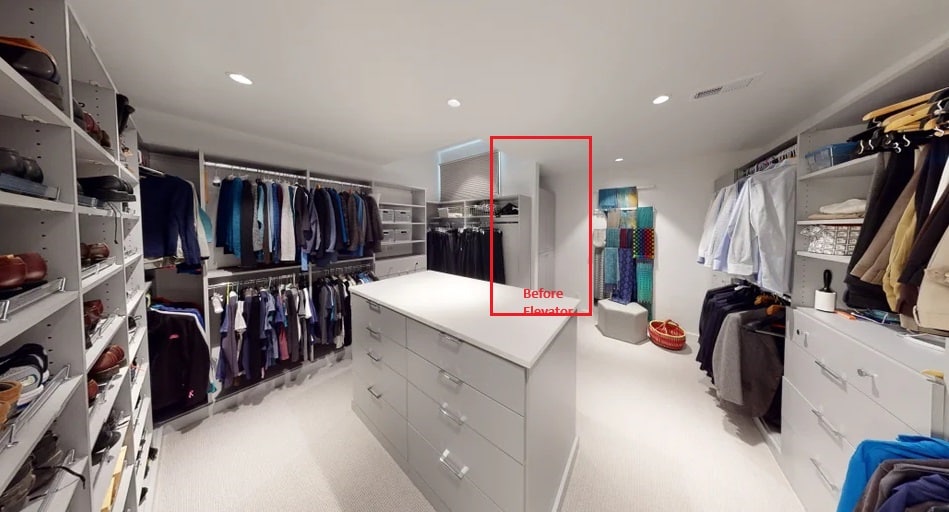 home elevator in walk-in closet