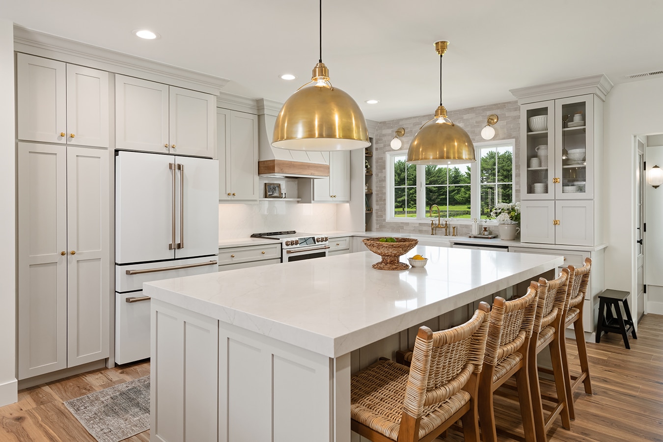 soft gray cabinets kitchen remodel, wood and copper accents, open concept