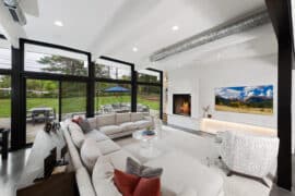 industrial style, living room with gas fireplace