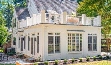 media room addition with rooftop outdoor living space
