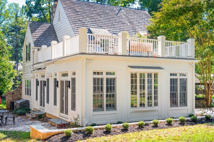 media room addition with rooftop outdoor living space